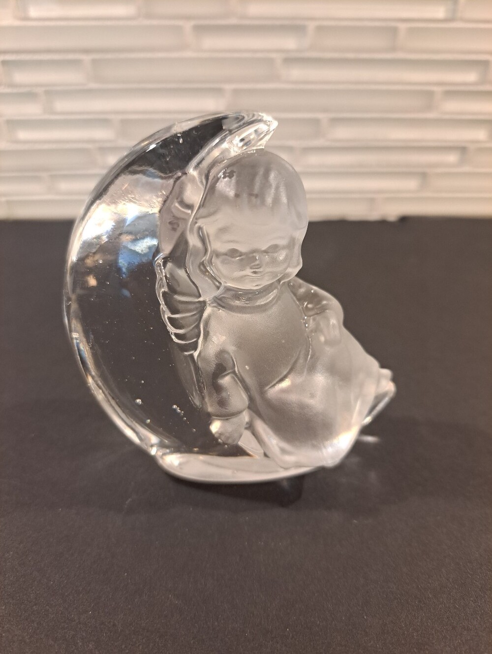 Vtg Goebel P. Bleihristall Art Glass Frosted Angel On Moon Figurine 1981